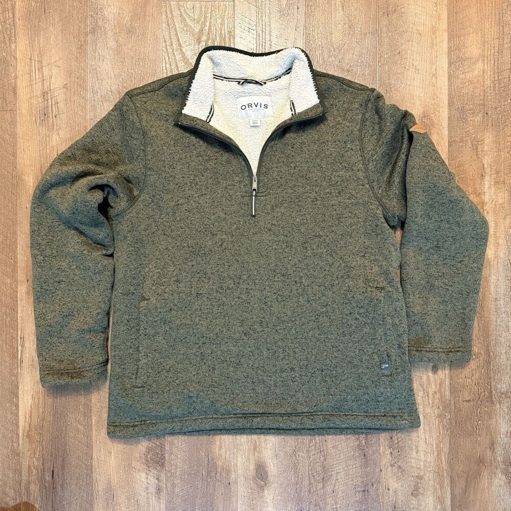 Orvis Sherpa Fleece Pullover Green Quarter Zip Sweater Jacket Outdoor Men’s XL